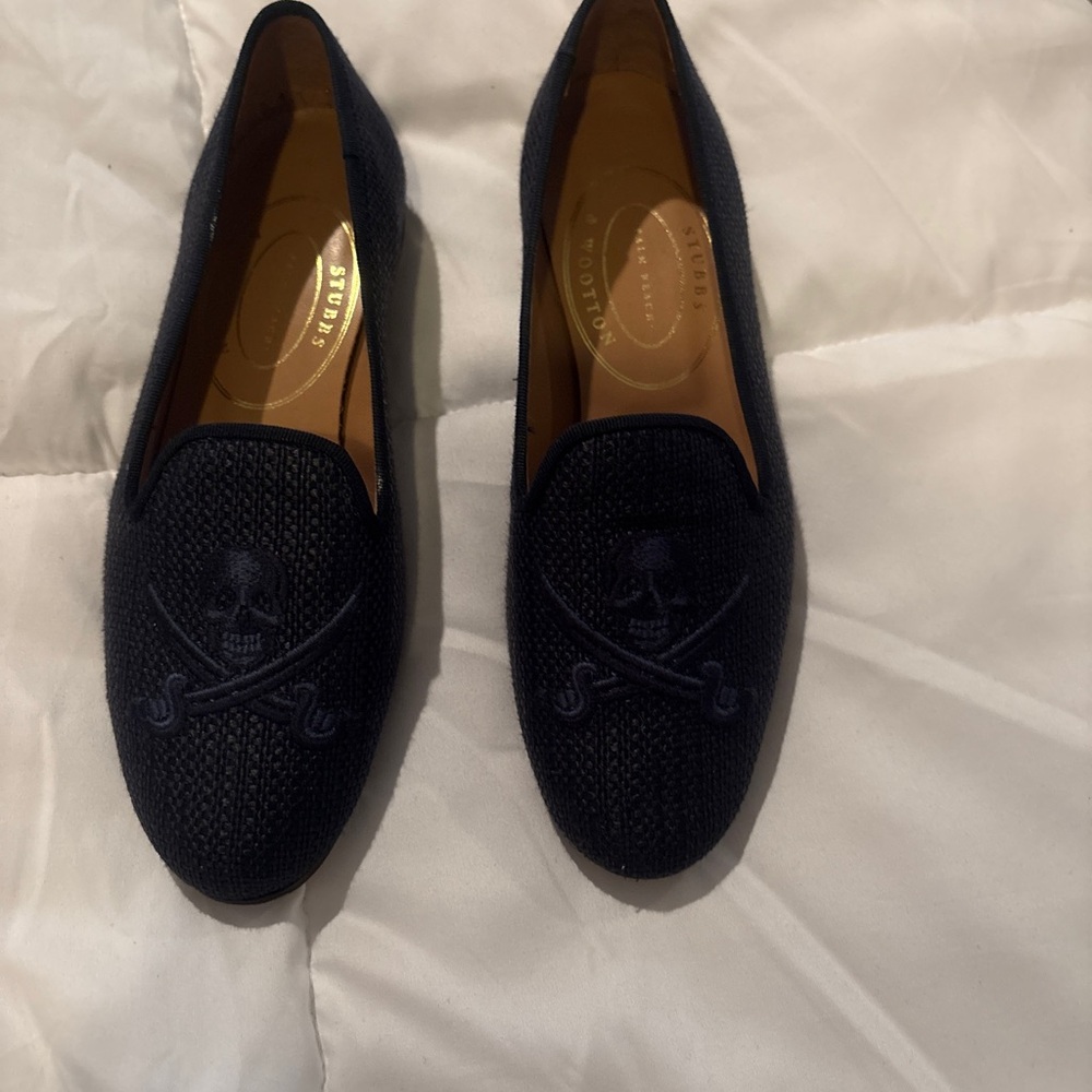 Stubbs & Wootton Navy Blue Flats Sleek Suede Loafers